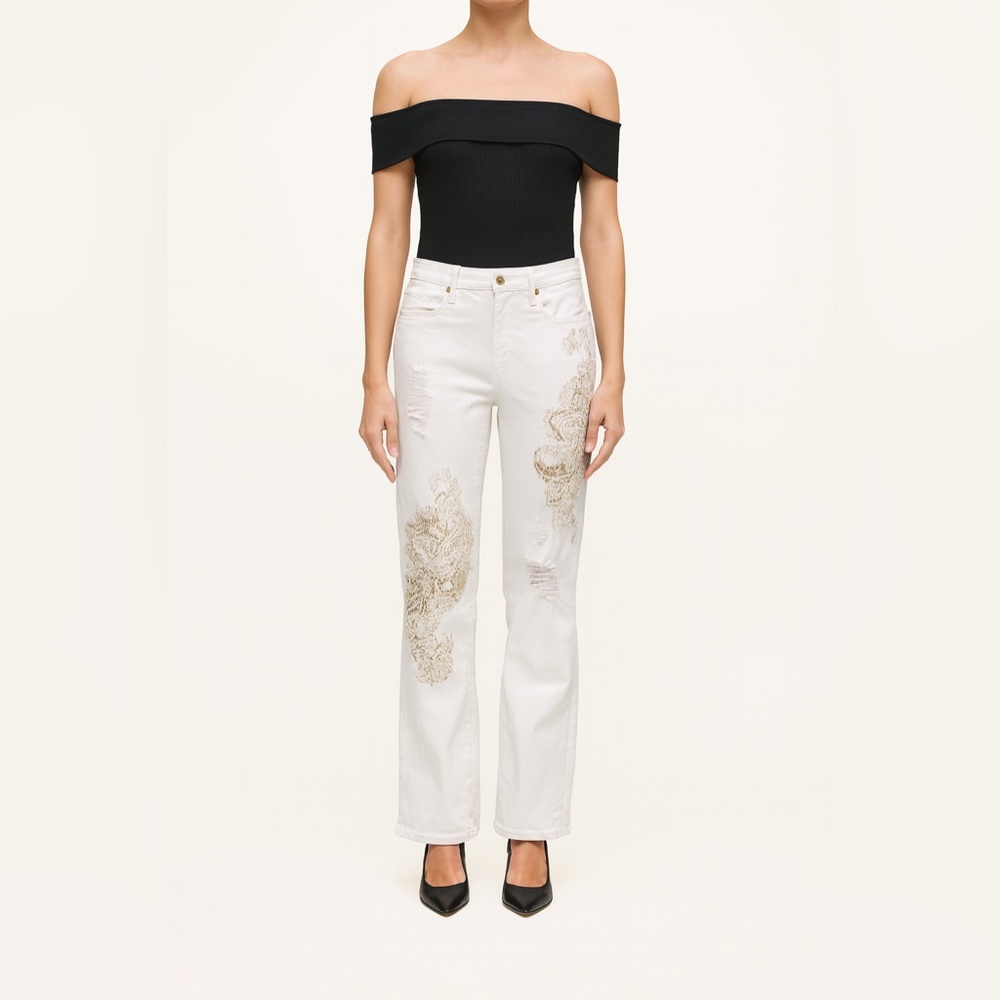 Soho Jeans Embellished Boyfriend Distressed White Denim Jeans Size 8‎